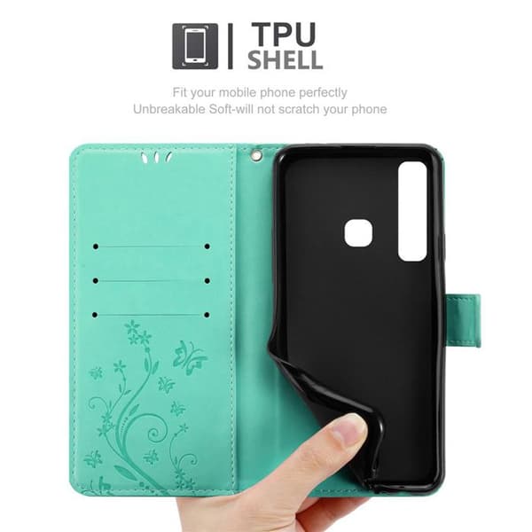 Fodral med lock för Samsung Galaxy A9 2018 Etui i TURKOS BLOMMÖNSTER Skydd Design Blommig Plånbok Blå