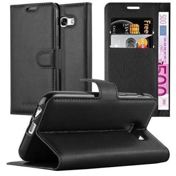 Cadorabo Fodral Samsung Galaxy A3 2017 SVART Fodral Fodral Fullt skydd Magnetlås Stöder Stand Card Slot