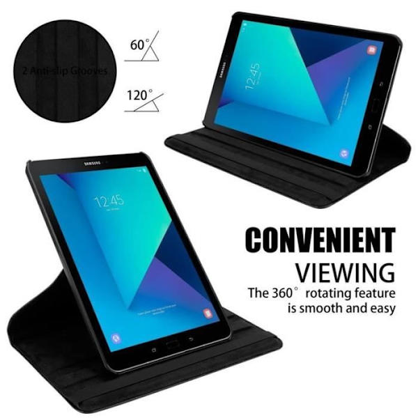 Skyddsfodral - Cadorabo - Samsung Galaxy Tab S3 - Svart - Inbyggt stativ - Utan automatisk väckning Svart