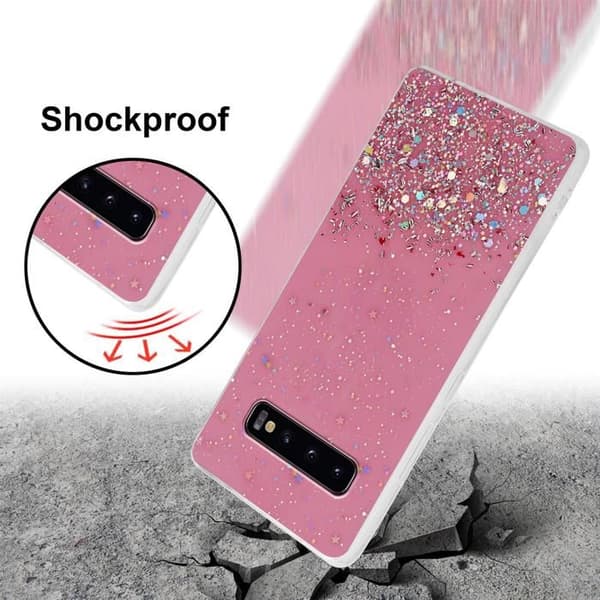 Skal för Samsung Galaxy S10 PLUS Rosa med Glitter Skydd Design Glittrig Ros