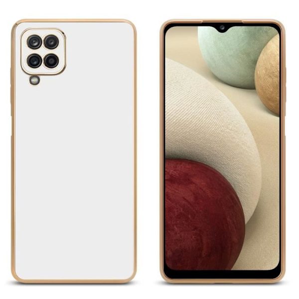 Skyddsfodral - CADORABO - Samsung Galaxy A12 / M12 - Glänsande Vit - Guld - Silikon TPU Vitt guld