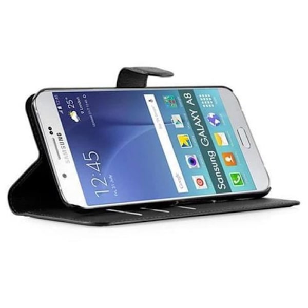 Cadorabo Fodral Samsung Galaxy A8 2015 SVART Fodral Fodral Fullt skydd Magnetlås Stöder kortplats för stativ