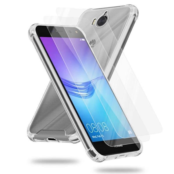 Fodral och 2x härdade skyddsglasögon för Huawei Y5 2017 / Y6 2017 i TRANSPARENT Fodral Skydd Hybridfodral Transparent