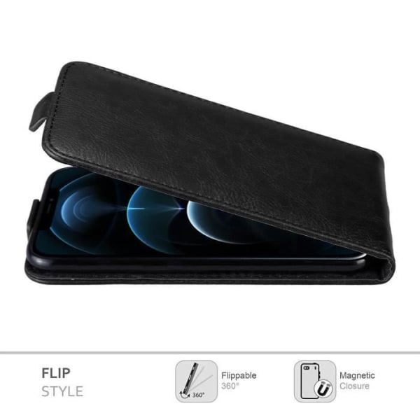 Coque - CADORABO - iPhone 12 PRO MAX - Svart Natt - Syntetisk läder - Magnetisk flip NATTSVART