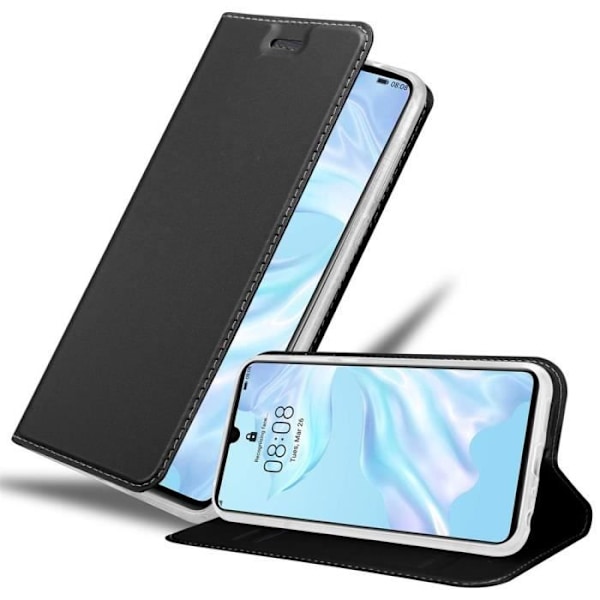 Coque för Huawei P30 - CADORABO - KLASSISK SVART - Fack för kort - Ställfunktion - Semi-styv Svart