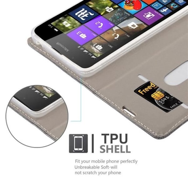 Nokia Lumia 540 Fodral i SVART GRÅ från Cadorabo (TYG-LEATHERETTE Design) Fullt skyddsfodral med flipskydd och stativ