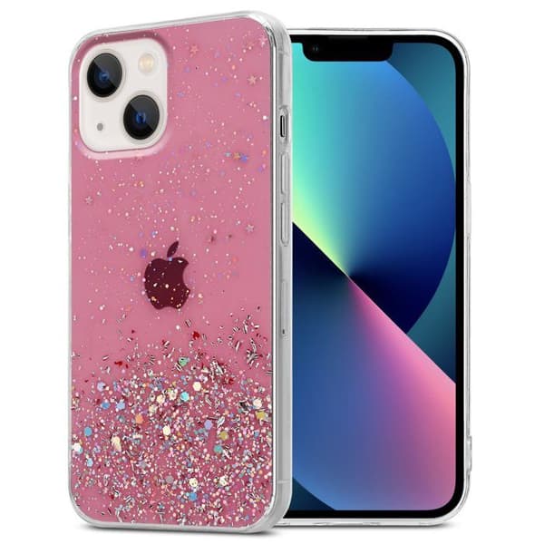 iPhone 14 PLUS Fodral Rosa med Glitter Skyddande Glittrande Design Ros