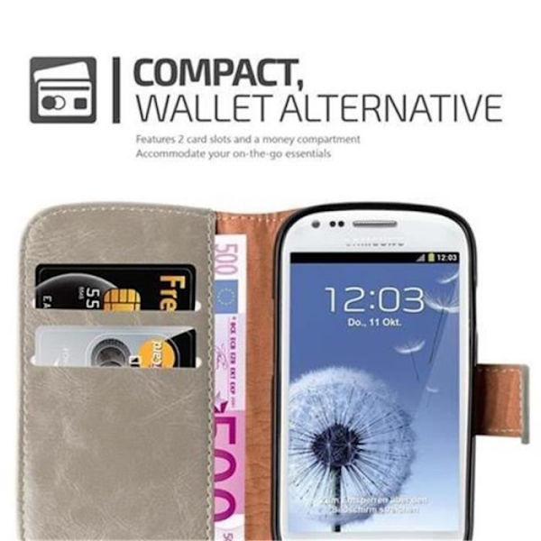 Cadorabo Fodral Samsung Galaxy S3 MINI BRUN CAPPUCINO LYX Magnetisk Fodral Fodral stöder stativ och kortplats