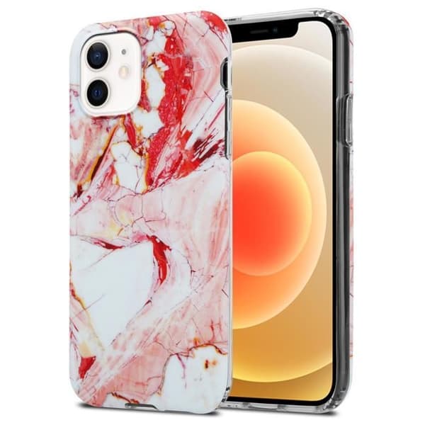 Skal för iPhone 12 / 12 PRO i Rosa Vit Marmor No. 20 Skyddsetui Ros