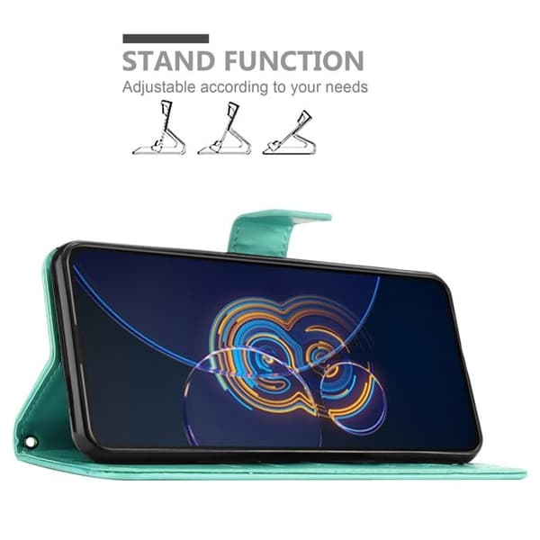 Fodral med lock för Asus ZenFone 8 FLIP Etui i TURKOS BLOMMÖNSTER Skydd Design Blommig Plånbok Blå