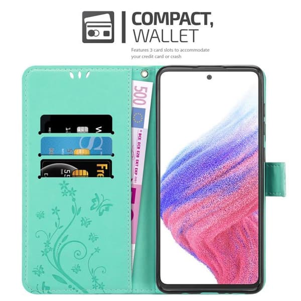 Fodral med lock för Samsung Galaxy A53 5G Etui i TURKOS BLOMMÖNSTER Skydd Design Blommig Plånbok Blå