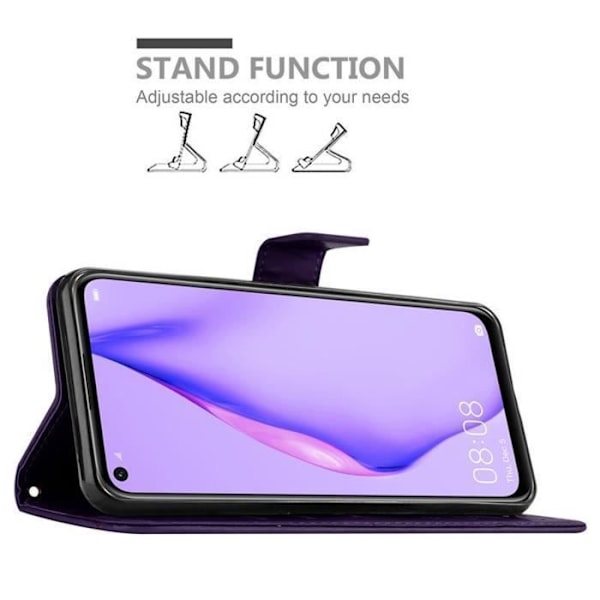 Coque - CADORABO - NOVA 6 SE / P40 LITE / NOVA 7i - Similicuir - Blommönster - Ställfunktion Mörk lila