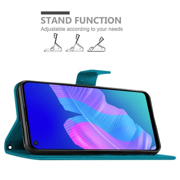 Fodral med lock för Huawei P40 LITE E Etui i BLÅ BLOMSTER Skydd Design Blomster Plånbok Blå