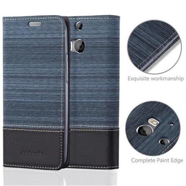 Coque HTC ONE M8 (2. gen) - CADORABO - Mörkblå, Svart - Syntetläder, Tyg - Magnetisk, Ställ, Kortfack Mörkblå, svart