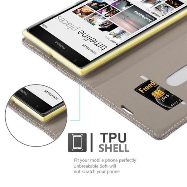 Nokia Lumia 1520 Fodral i LJUSGRÅ BRUN från Cadorabo (TYG-LÄDER-LÄDER Design) Helt skyddsfodral med flip flik