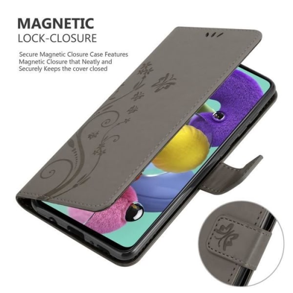 Fodral till Samsung Galaxy A51 - CADORABO - Blommönster - Imiterat läder - Stativfunktion - 3 kortplatser Grå
