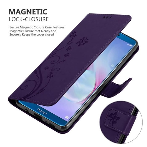 Coque för Honor 9 LITE - CADORABO - Mörklila Blommig - Syntetläder - Magnetstängning - Ställfunktion Mörklila blommig