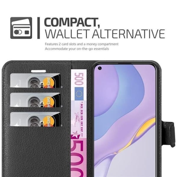 Fodral - CADORABO - Huawei Nova 7 5G - Läderimitation - Stativfunktion - 3 fack Svart