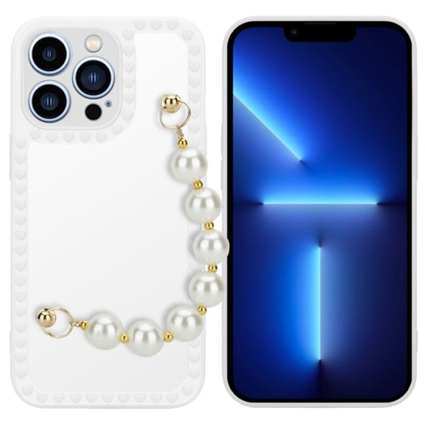 Skydd för Apple iPhone 13 PRO i vitt med pärlor Fodral i flexibelt TPU-silikon med handledsrem Vit