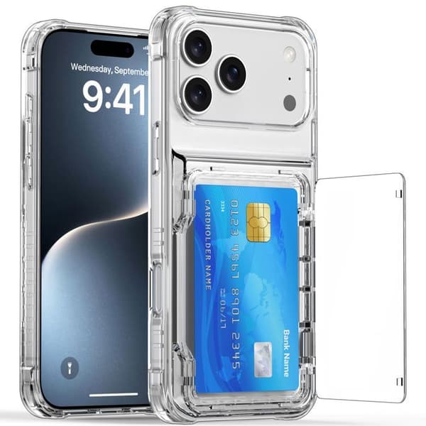 Transparent iPhone 17 PRO-fodral med kortfack Vit