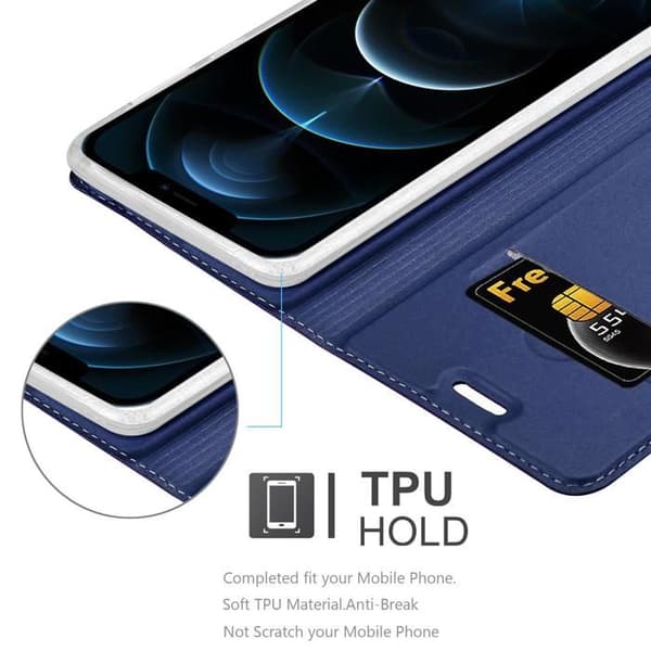 Flip-fodral för iPhone 12 / 12 PRO i MÖRKBLAU CLASSY Plånbok Stötsäker Blå