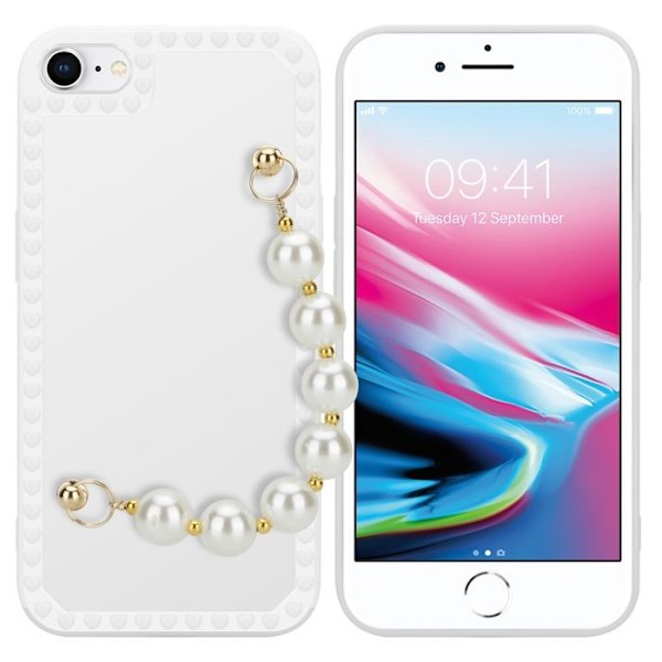 Skal för Apple iPhone 7 / 7S / 8 / SE 2020 i vitt med pärlor Fodral Cover Case i flexibel TPU-silikon med handledskedja Vit