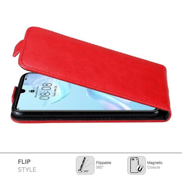 Flipfodral - CADORABO - Huawei P30 - Röd konstläder - Magnetisk stängning - Komplett skydd Röd