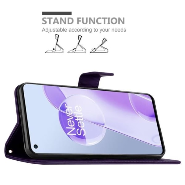 Coque för OnePlus 9RT 5G - CADORABO - Blommig Hylsa - Syntetiskt läder - Ståndfunktion - Heltäckande skydd Mörklila blommig
