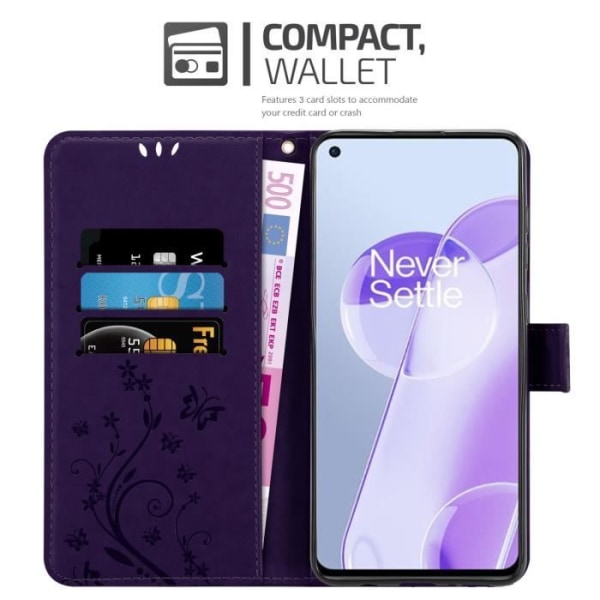 Coque för OnePlus 9RT 5G - CADORABO - Blommig Hylsa - Syntetiskt läder - Ståndfunktion - Heltäckande skydd Mörklila blommig