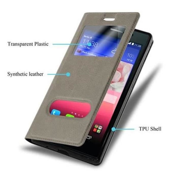 Housse - Cadorabo - Huawei P7 - Brun - Magnetiskt skydd - Dubbel fönster kastanj