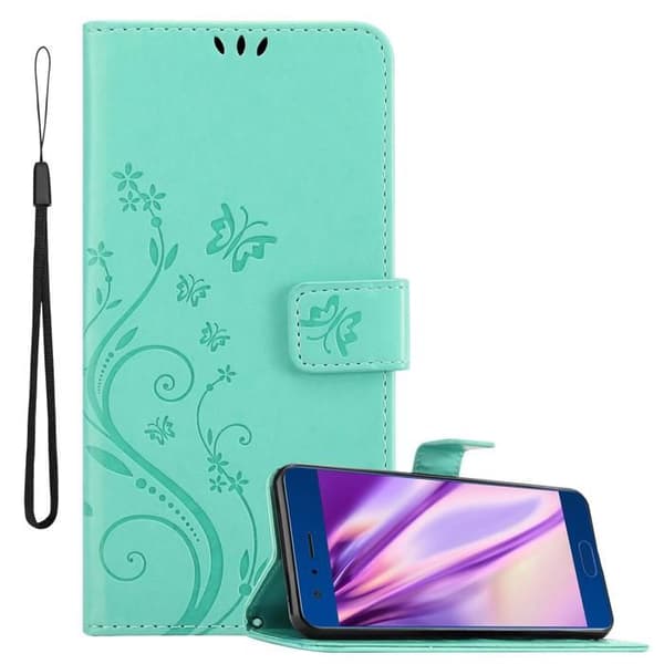 Fodral med lock för Honor 9 Turquoise Floral Skydd Design Blommig Plånbok Blå