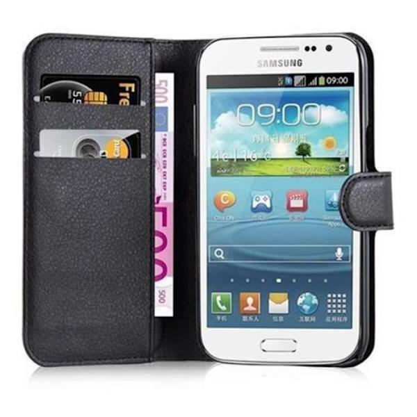 Cadorabo Samsung Galaxy WIN SVART Fodral Cover Fullt skydd Magnetlås Stöder Stand Card Slot