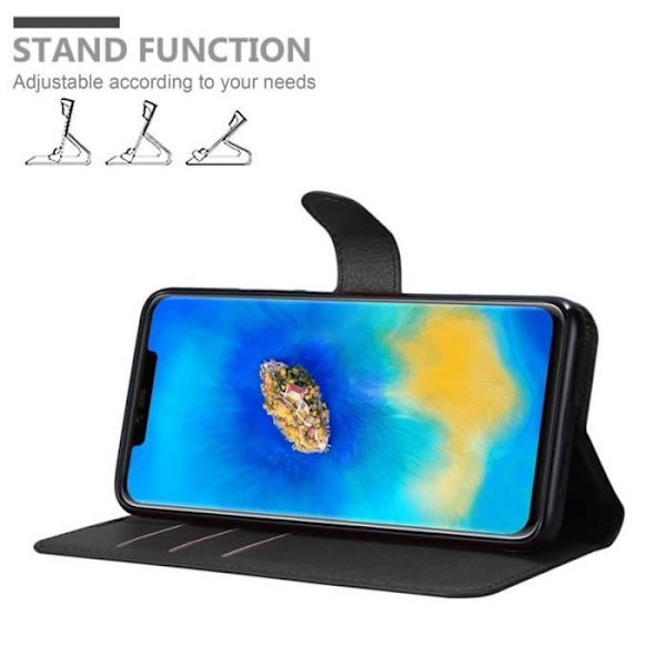 Fodral - CADORABO - Huawei MATE 20 PRO - Imiterat läder - Stativfunktion - 3 kortfack Svart