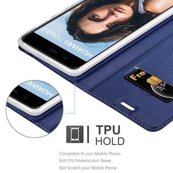 Flip-fodral för Huawei NOVA 2 Etui i MÖRKBLAU CLASSY Plånbok Stötsäker Blå