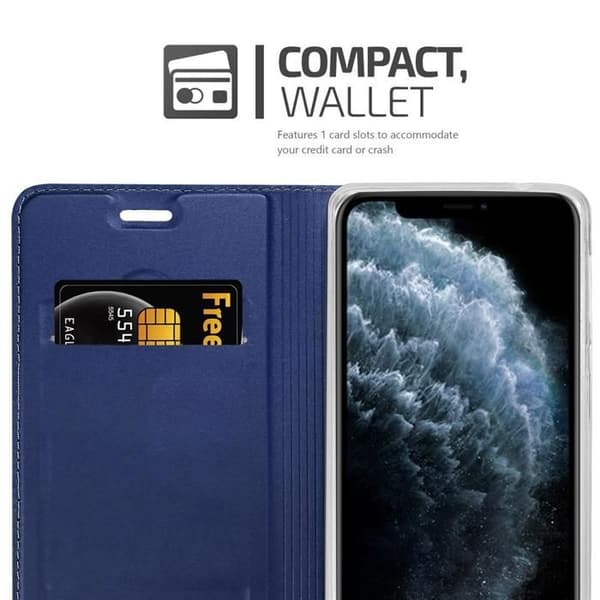 Flip-fodral för iPhone 11 PRO i MÖRKBLAU CLASSY Plånbok Stötsäker Blå