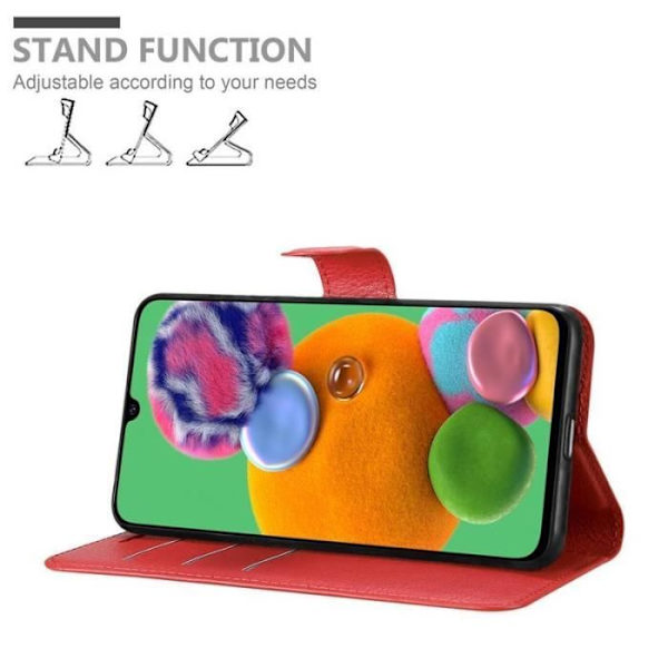 Fodral - CADORABO - Samsung Galaxy A90 5G - Rött läderimitation - Stativfunktion - Kortfack Röd