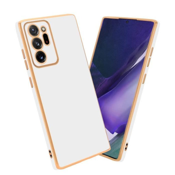 Fodral till Samsung Galaxy NOTE 20 ULTRA Fodral i glansigt vit - guld Fodral silikon TPU och kameraskydd Vitt guld