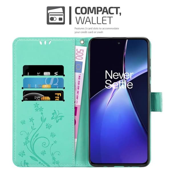 Fodral med lock för OnePlus CE4 Etui i TURKOS BLOMMÖNSTER Skydd Design Blommig Plånbok Blå