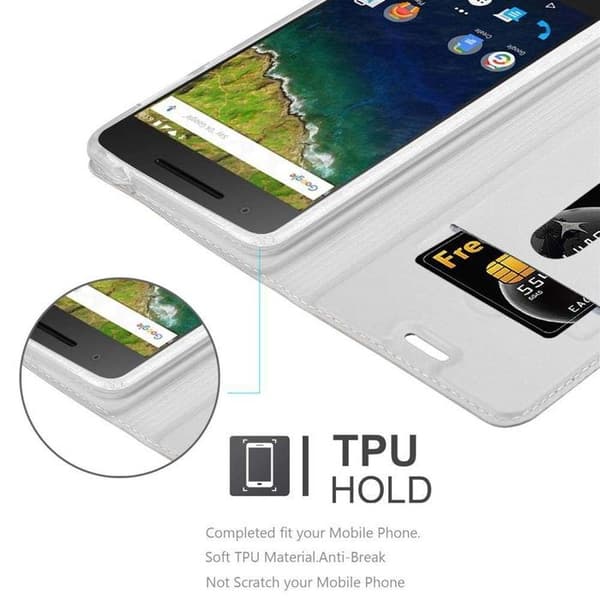 Fodral med lock för Huawei Google NEXUS 6P Plånbok i KLASSISK SILVER Stötsäker Grå