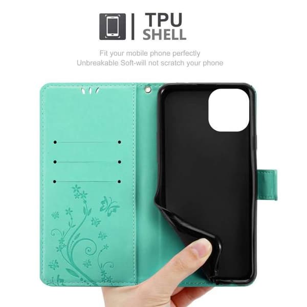 Fodral med lock för iPhone 15 Turkos Blommig Design Skydd Plånbok Blå