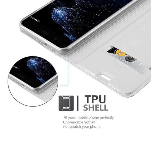 Fodral med lock för Huawei P10 Plånbok i KLASSISK SILVER Stötsäker Grå