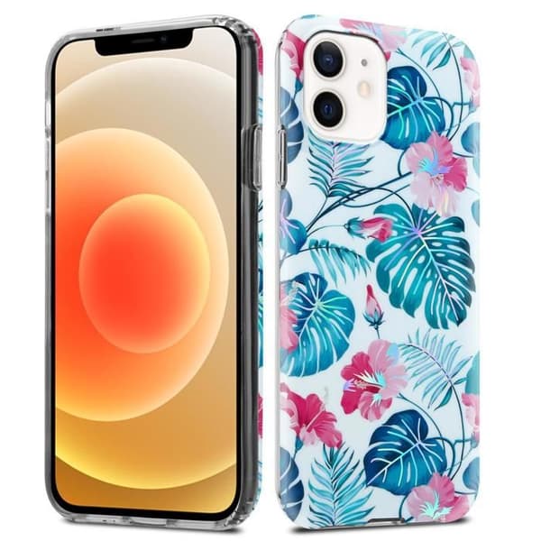 Skal för iPhone 12 / 12 PRO i SKALLOPPA Blomsterdesign Vit