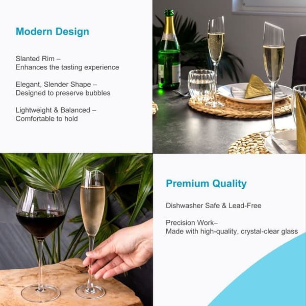 Set med 2 champagneglas 150 ml - prosecco och mousserande, modern kant, tål diskmaskin Vit