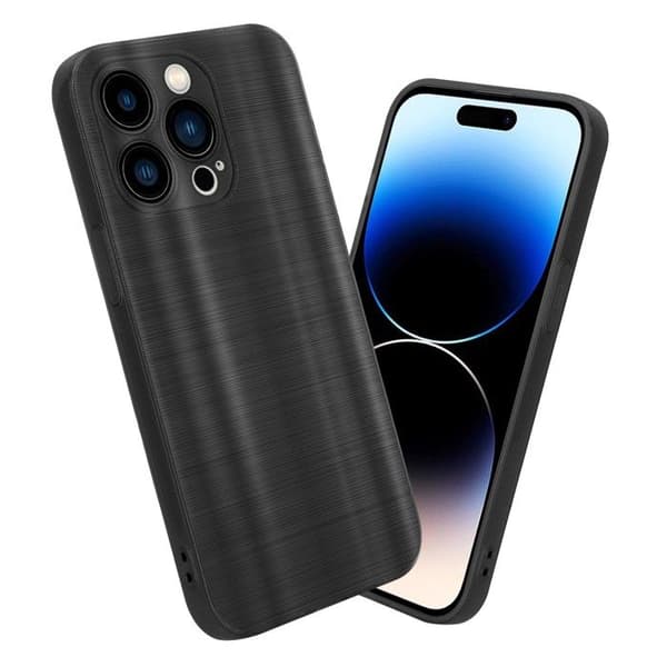 iPhone 14 PRO Fodral Borstad Svart Kameraskydd Svart