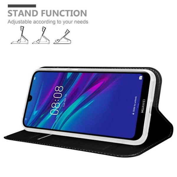 Etui för Huawei Y6 2019 - CADORABO - KLASSISK SVART - Skyddsfodral - Magnetisk Stängning - Ställfunktion Svart