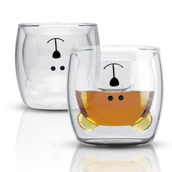 Intirilife 2x dubbelväggigt glas med björn 230 ml Termoisolerat borosilikatglas Munblåst Diskmaskinssäker