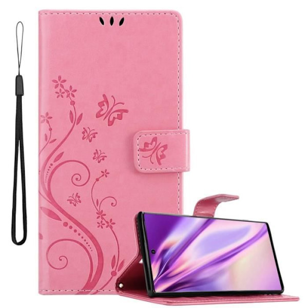 Fodral till Samsung Galaxy NOTE 10 PRO - CADORABO - Rosa - Imiterat läder - Blommönster - 3 kortplatser Rosa