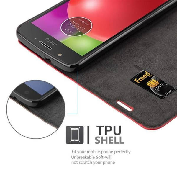 Lenovo (Motorola) MOTO E4-fodral i APPLE RED från Cadorabo (INVISIBLE MAGNETIC CLOSURE Design) Fodral med fullständigt skydd
