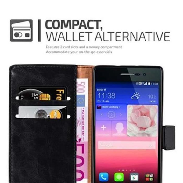 Cadorabo Huawei P7-fodral JET BLACK LYX Magnetisk skyddsfodral som stöder stativ och kortplats