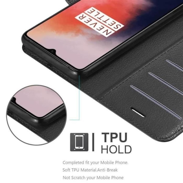 Fodral - CADORABO - OnePlus 7T - Konstläder - Stativfunktion - 3 kortfack Svart